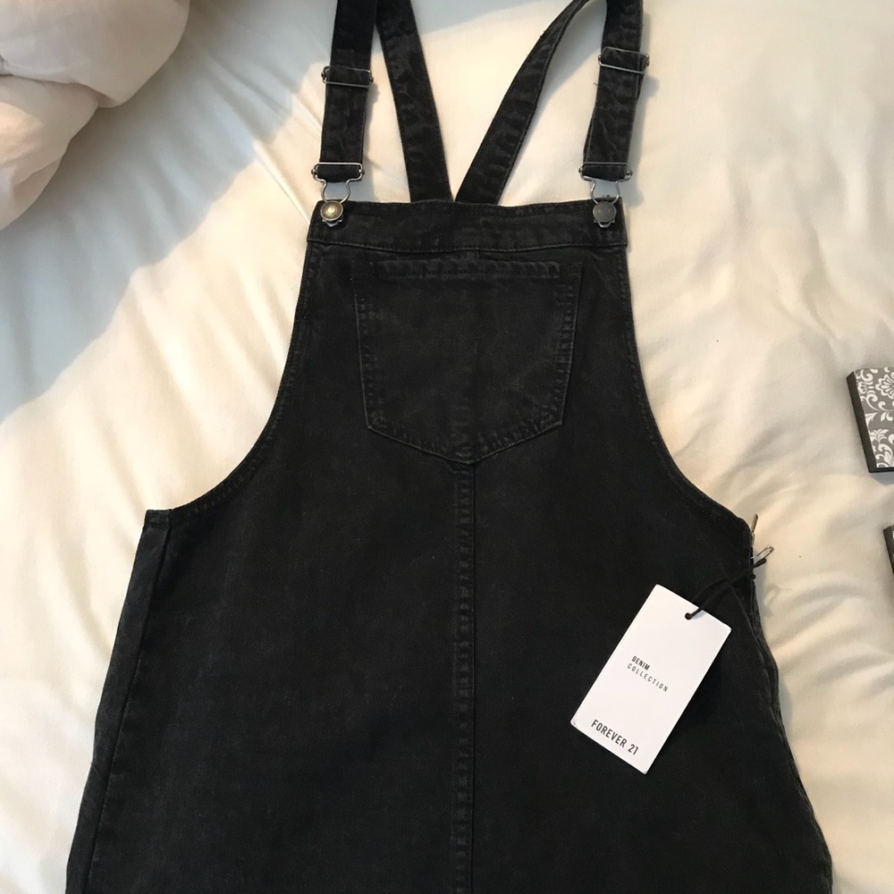 black overall dress